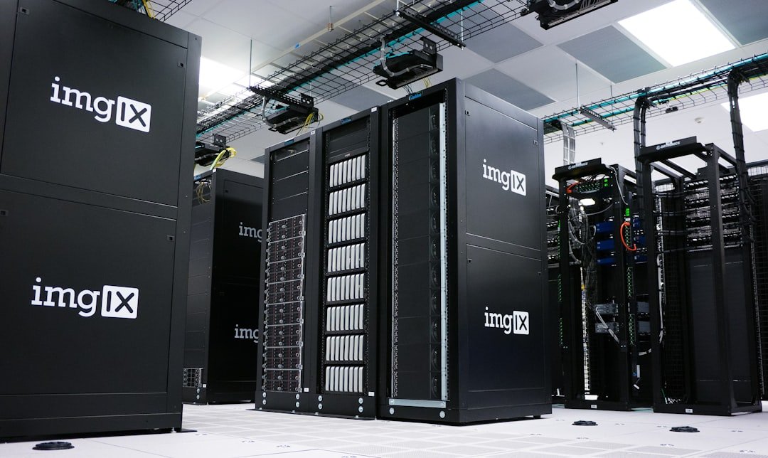 Rows of server racks in a data center representing cloud computing infrastructure